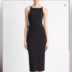 Vince Black Ribbed Midi Dress Sleeveless Elegant NWT